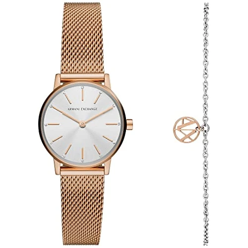 Offre limitée : Armani Exchange Montre pour femme , mouvement à deux aiguilles, boîtier en acier inoxydable or rose de 28 mm avec bracelet en acier inoxydable, AX7121 de 147.89 € à 58.50 € (60% de remise)