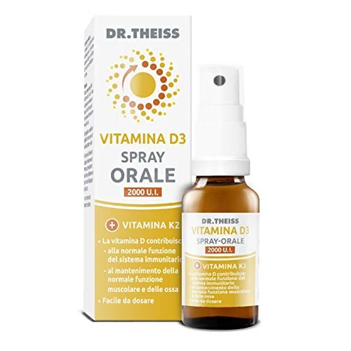 Dr Theiss Vitamina D3 K2 - Spray Integratore Alimentare Multivitaminico 20 ml, per la Normale Funzione del Sistema Immunitario