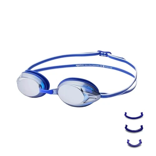 Amazon Basics Unisex Adult Swimming Goggles, One Size, Mirrored Blue