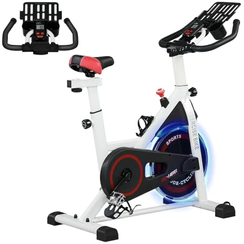 HOMCOM Professioneller Heimtrainer, verstellbar, mit LCD-Display und Getränkehalter, 8 kg, Weiß, Rot, Schwarz