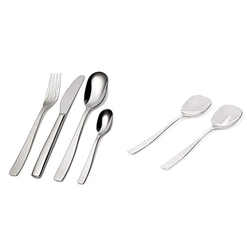 Alessi KnifeForkSpoon AJM22S24M Servizio Completo di Posate di Design, 24 Pezzi in Acciaio Inox & Ajm22/14 Knifeforkspoon Posate Per Insalata In Acciaio Inossidabile 18/10 Lucido.