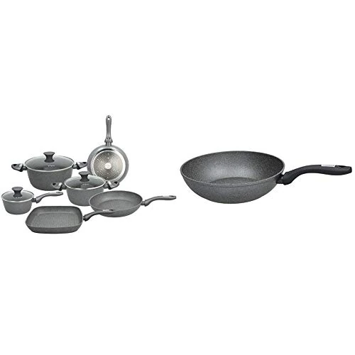 Offerta a tempo: Tognana Mythos Batteria 9 Pezzi, Alluminio, Nero, 24 cm & WI758Q2AMNF Padella Wok Mythos, Alluminio, Grigio, 1 - 18% da 144.69 € a 118.98 €