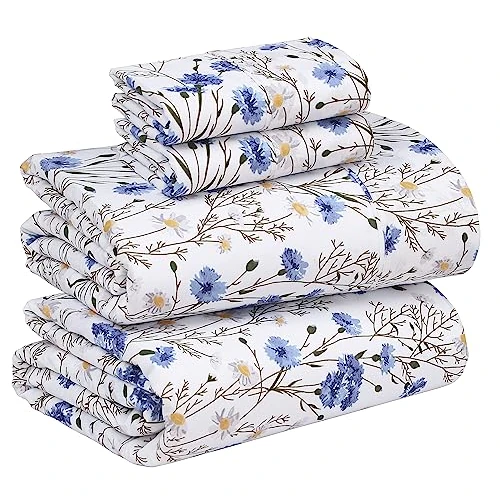 Tijdelijke aanbieding: RUVANTI 100% katoenen kingsize lakenset, 4-delig, zacht en ademend percal geweven beddengoed, diepe zak 40,6 cm, hotelstandaard, knapperig koel gevoel, duurzaam, perfect bloemenlaken, zoete erwt van 63.73 € naar 63.73 € (0.00% korti