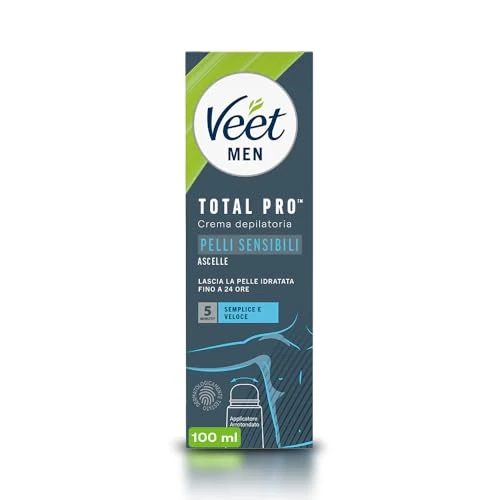 Veet Men Crema Depilatoria Uomo per Ascelle per Pelli Sensibili con Applicatore Ergonomico, Dermatologicamente Testata, 100 ml