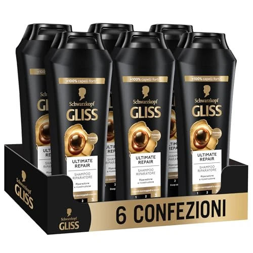 Limitiertes Angebot: Schwarzkopf Gliss Ultimate Repair Repair Shampoo, 6 Packungen à 250 ml, Shampoo mit flüssigem Keratin und schwarzem Perlen-Extrakt, Behandlung mit Keratin für geschädigtes und trockenes Haar von 19.67 EUR auf 17.67 EUR (Spare 10%)
