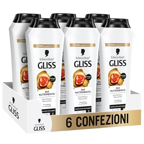 Offerta a tempo: Schwarzkopf Gliss Nutrimento 2in1 Shampoo + Balsamo, 6 confezioni da 250ml - 31% da 15.54 € a 10.65 €