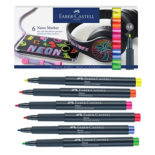 Faber-Castell 160806 - Pennarello al neon, pennarello per layout, in confezione da 6 pz.