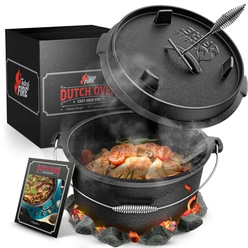 Offerta a tempo: Taste of Fire [L'Originale] - Set Pentola Olandese in Ghisa da 7,4 Litri con Piedini & Coperchio da 1,8 Litri a Doppia Funzione Utilizzabile come Griglia – Include Solleva Coperchio - 22% da 54.99 € a 42.86 €