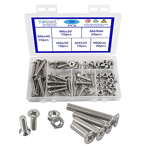 Oferta limitada: Rshuhx 80PCS M6 Tornillo y Tuerca Acero Inoxidable 304 Tornillo Avellanado Cruzar Tornillo Mecanico de Cabeza Plana Utilizado en Maquinaria y Autopartes Cabeceros de Cuna para Bebé Sillas Muebles de 9.97 € a 6.90 € (ahorro 31%)