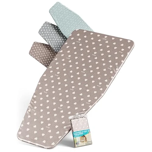 ARCOL Copriasse da Stiro ad Elastico Compatibile per Asse da Stiro Foppapedretti - Made in Italy - Ricambio Copertura asse da Stiro 100% Cotone - Telo asse da stiro (Copertina, Beige Cuori Bianchi)