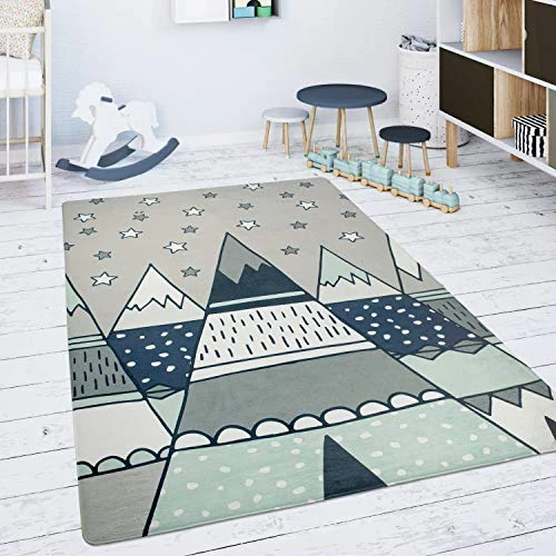 Paco Home Tapis Chambre Enfant Tapis De Jeux Tapis Bébé Animaux Arc-en-Ciel Coeur, Dimension:80x150 cm, Couleur:Gris