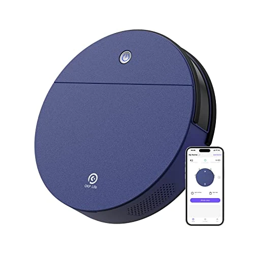 OKP Robot Vacuum Cleaner, Ultra-Thin Silent Self-Charging Robot Vacuum Cleaner Connected Alexa/WiFi/APP Robot Pet Hair Vacuum Cleaner, 2200Pa, for Hard Floors and Low Pile Carpets