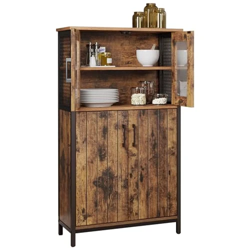 VASAGLE Mobiletto Multiuso, Armadietto, Credenza, Ripiano Regolabile, Mobile da Bagno, Struttura in Acciaio, per Salotto Cucina, Stile Industriale, Marrone Vintage e Nero LSC260B01