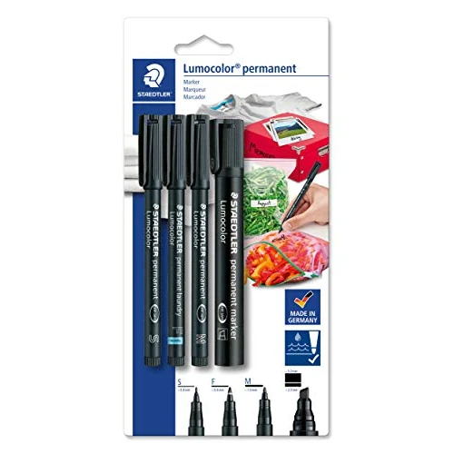 Offerta a tempo: Staedtler Set di pennarelli permanenti Lumocolor, penna universale, larghezza S e M, marcatori di biancheria, punta a scalpello, impermeabile su quasi tutte le superfici, 4 pennarelli permanenti su - 27% da 12.00 € a 8.72 €
