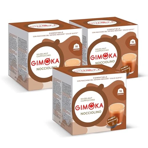 Gimoka - Compatible Para Nescafè - Dolce Gusto - 48 Cápsulas - Sabor AVELLANA - Made In Italy - 3 Paquetes De 16 Cápsulas