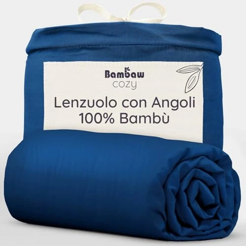 Offerta a tempo: Bambaw Lenzuolo bambu con angoli 160x200 cm, Altezza fino a 35 cm, Lenzuola traspiranti e antiacaro, Lenzuola fresche per estate, Biancheria da letto morbida, Lenzuolo di bambu (Blu marino) - 10% da 52.95 € a 47.65 €