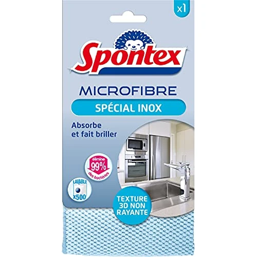 SPONTEX - Special stainless steel microfibre - 3D non-scratch texture - Absorbs and shines - Removes 99% of bacteria