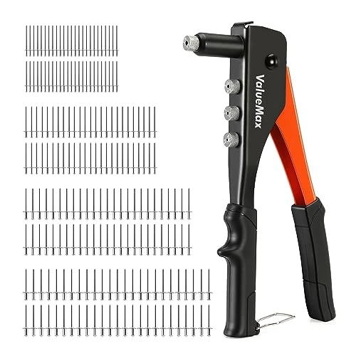 Oferta limitowana: ValueMax Nitownica ręczna 4 w 1, zestaw z 200 nitami, wymienne końcówki 2,4/3,2/4,0/4,8 mm, do nitów zrywalnych, do metalu z 67.61 zł na 67.61 zł (oszczędź 0.00%)