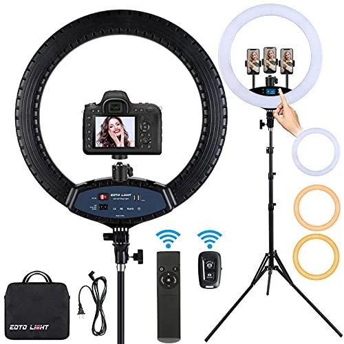 Offerta a tempo: EOTO LIGHT 19 pollici LED Anello Luce con Treppiede Stand Selfie Ring Light, Display LCD Touch Screen, Luce dimmerabile per Makeup Vlog Video Ripresa con Borsa per il Trasporto e Telecomando, CRI>97 - 14% da 139.99 € a 119.99 €