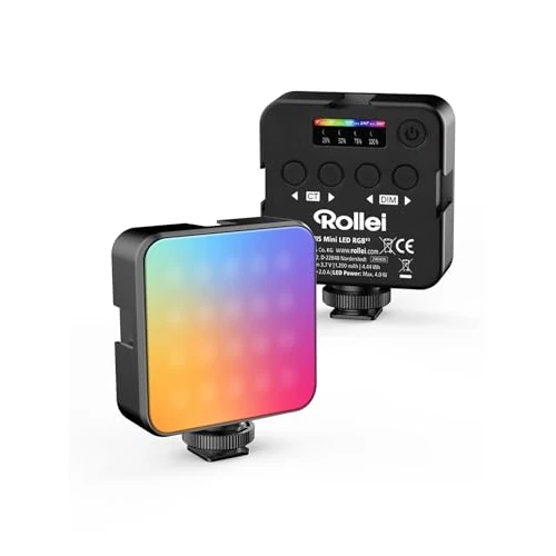 Foco Fotografia, Rollei Lumis Mini RGB Luz LED Cámara para Grabar Vídeos 360 Colores 2500~9000K 95+ CRI Antorcha Fotografica con Batería Integrada Recargable, Iluminación Continua para DSLR Reflex