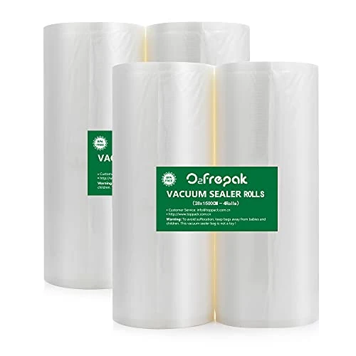 Offre limitee: O2frepak 4 Rouleau 28x1500cm Rouleau Sacs Pour Machine Sous Vide Alimentaire,sans BPA et LFGB Sac de Congelation Sous Vide,Compatible Avec n'importe Quelle Scelleuse Sous Vide (le total:6000cm) de 45.99 EUR a 37.13 EUR (economie 19%)