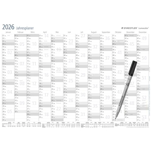 Limited offer: STAEDTLER Lumocolor Year Planner Set 2025 Wall Calendar Dry Erase Size DIN A3 Includes Pen and Self-Adhesive Pen Clamp Special Edition 641 YPA3X from 16.89 EUR to 16.89 EUR (save 0%)