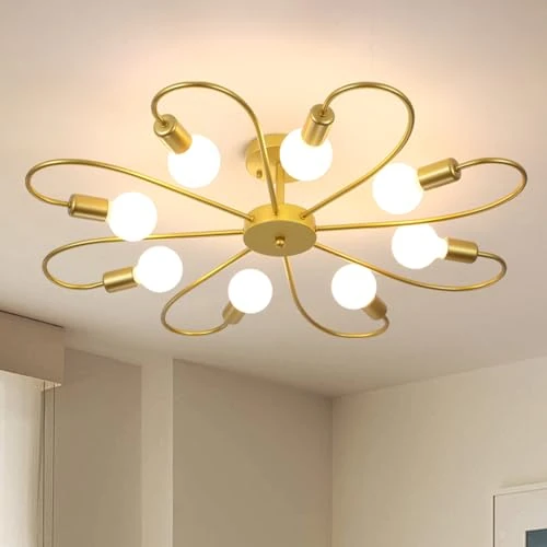 Tijdelijke aanbieding: Qcyuui moderne 8-lichts plafondlamp industriële sputnik plafondlamp, E27 semi inbouw gouden kroonluchters verlichting voor woonkamer boerderij keuken (lamp niet inbegrepen) van 75.99 EUR naar 75.99 EUR (korting 0%)