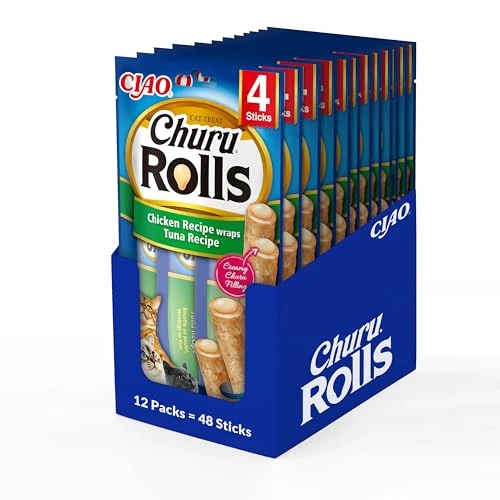 Oferta limitada: INABA Churu Rolls - Cat Treats to Feed from The Hand - Delicious Cat Snacks with Creamy Filling… (Chicken Wrapped with Tuna, 12 Packs / 48 Rolls) de 43.80 € a 43.80 € (ahorro 0.00%)