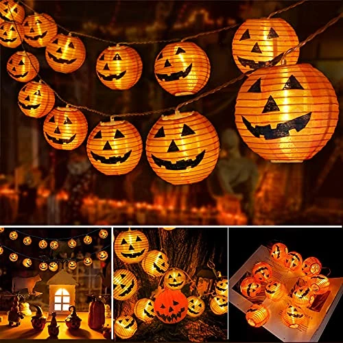 Qedertek Pomarańczowe lampiony na Halloween, 4 m, 20 diod LED, pomarańczowe dynie, wodoodporne, 2 tryby, zasilanie bateryjne, łańcuch świetlny na Halloween, do wewnątrz, na zewnątrz, do ogrodu, domu,