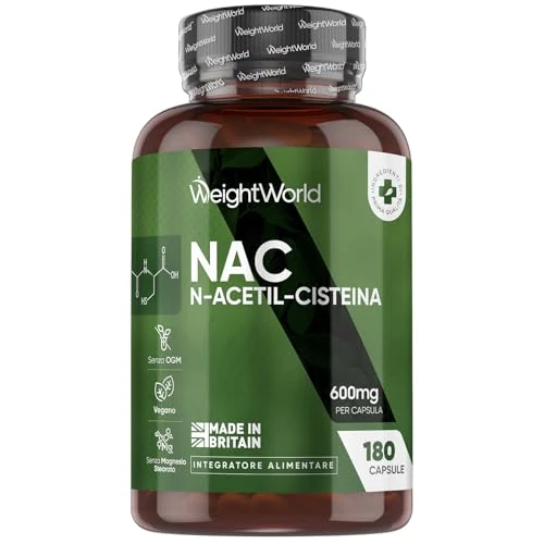 NAC N-Acetil-Cisteína 600mg, 180 Cápsulas, 1 Año de Suministro, 1 Cápsula cada 2 Días - Apto para Veganos, Sin OGM, Lactosa, Alérgenos ni Gluten, Estándares GMP