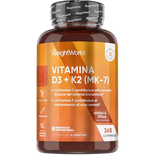 Offerta a tempo: Vitamina D3 K2, 1 Compressa al Giorno, 2000UI di Colecalciferolo, 200μg di Menachinone, La Vitamina K Contribuisce al Mantenimento di Ossa Normali (EFSA), 365 Compresse (Per 1 Anno), Senza Glutine - 23% da 20.99 € a 16.14 €