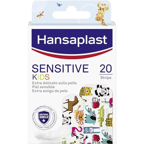 Hansaplast Sensitive Kids Pansements pour enfants avec animaux, pansements pour peaux sensibles, hypoallergéniques et faciles à enlever, 1 paquet de 20 pansements en 2 tailles