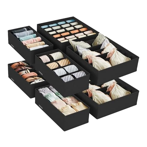 Begrenztes Angebot: SONGMICS Unterwäsche-Organizer 8er Set, Schubladen-Organizer faltbar, Ordnungssystem Kleiderschrank, Aufbewahrungsbox Schrank, Stoffboxen Aufbewahrung, für BHs Socken Krawatten, schwarz RUS008B01 von 20.06 EUR auf 14.44 EUR (Rabatt 28%)