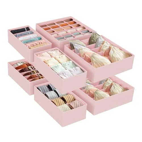 Offerta a tempo: SONGMICS Set di 8 Divisori per Cassetti, Organizzatori per Biancheria Intima Pieghevole, per Reggiseni Mutande Calzini Cravatte, Scatole Portaoggetti in Tessuto per Armadio, Rosa RUS008P01 - 35% da 24.99 € a 16.14 €