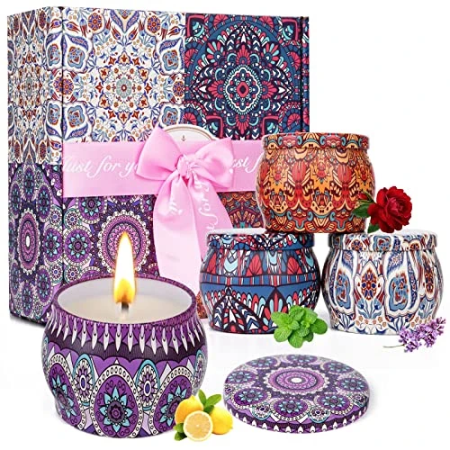 Offerta a tempo: Set Candele Profumate regalo 4 Candele profumate 4,4 Oz Candele per aromaterapia Regali per la mamma Candele portatili con cera di soia naturale al 100% - 41% da 16.99 € a 9.99 €
