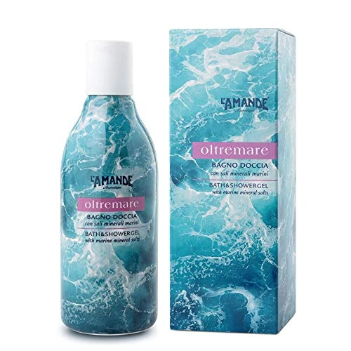 L'AMANDE - Bagnoschiuma Donna Fresco con Sali Minerali e Acqua di Mare, Docciaschiuma Gel Detergente e Idratante Corpo ad Azione Emolliente, Bagno Schiuma Delicato e Naturale - Oltremare 250 ml