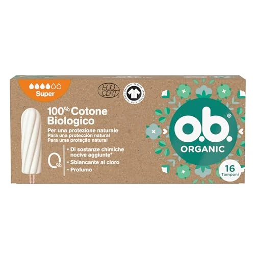Offerta a tempo: o.b. Assorbenti Interni Organic Super 100% Cotone Biologico, Assorbenti cotone certificato facili da applicare e rimuovere, Tamponi interni per flusso molto abbondante, 1 confezione da 16 tamponi - 27% da 5.49 € a 3.99 €