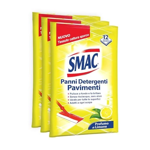 Offerta a tempo: Smac Panni Umidi Detergenti Lavapavimenti Adatti a Ogni Scopa, 12 Panni x 3 - 0.00% da 23.21 € a 23.21 €