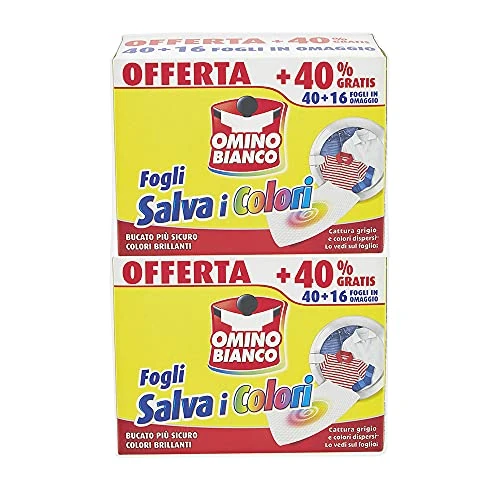 Oferta limitada: Omino Bianco - Hojas salvavidas color, estructura de nido de abeja, capturan el gris y los colores dispersos en el lavado, 40 unidades + 16 regalo x 2 paquetes de 24.04 EUR a 18.94 EUR (ahorro 21%)