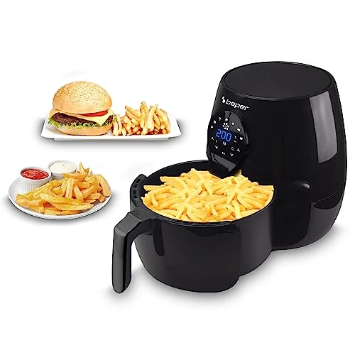 BEPER P101FRI050 frytkownica na gorące powietrze, smażenie bez oleju, 5 l, touchpad, 7 wstępnie ustawionych programów, możliwość ściemniania do 200°C, timer 60 minut, automatyczne wyłączanie, czarna