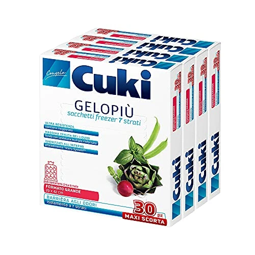 Cuki Gelopiù Freezer Bags 7 Layers Maxi Stock Large - 29 x 42 cm - 6 L - 4 Packs of 30 Pieces - 780 g