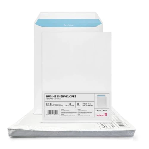 Zeitlich begrenztes Angebot: Netuno 50 Versandtaschen A4 Weiß DIN C4 ohne Fenster haftklebend 90g von 11.00 € auf 11.00 € (0.00% Rabatt)