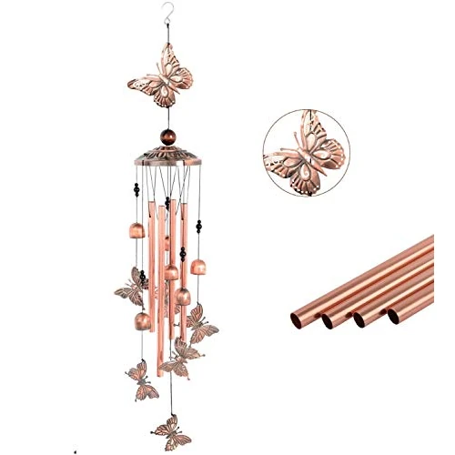 Campanas de viento de mariposa, 4 tubos huecos, 6 campanas de metal, música, decoración de jardín, decoración exterior e interior, patio, decoración única de campanillas de viento