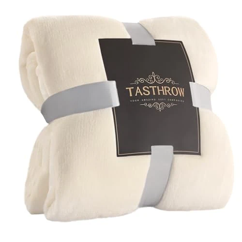 Offerta a tempo: TASTHROW - Coperta in pile di flanella, 150 x 180 cm, comoda e leggera, per tutte le stagioni, adatta per donne, uomini e bambini (bianco crema) - 0.00% da 25.11 € a 25.11 €