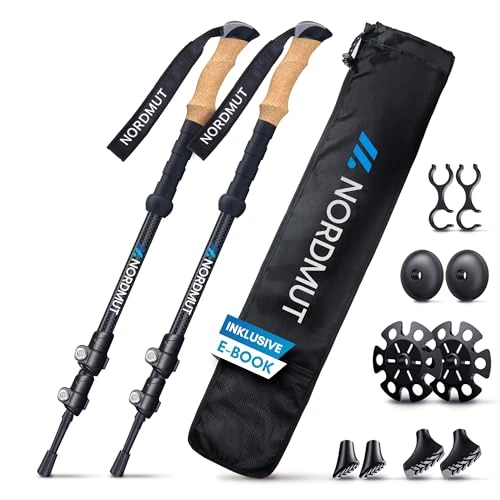 Tijdelijke aanbieding: NORDMUT® Telescopische wandelstokken | Nordic Walking-stokken voor dames en heren | Ultralichte trekkingstokken [met set rubberen dopjes] Verstelbaar met handgreep van echt kurk Koolstof van 79.90 € naar 79.90 € (0.00% korting)