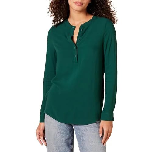 Offerta a tempo: Amazon Essentials Camicetta in Tessuto a Maniche Lunghe Donna, Verde Scuro, XXL - 51% da 23.80 € a 11.58 €
