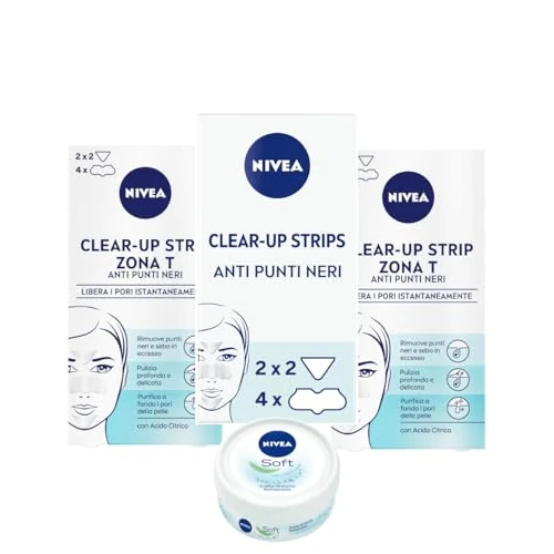 NIVEA Clear-Up Strips Zone T Plasters Blackheads in Pack of 3 x 6 Plasters Anti-Imperfections Facial Cleansing Plaster with Free Soft Mini - 110g