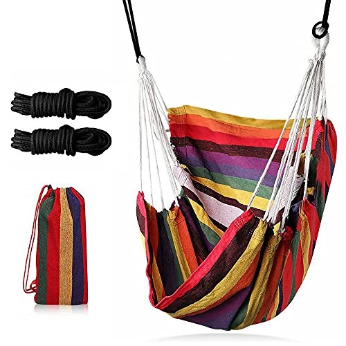 Offerta a tempo: Gohytal Sedie Sospese da Giardino, Poltrona Sospesa da Esterno Sedia Amaca Cotone Bambini e Adulti Pensile Amaca per Interni, Esterni, Casa, Patio, Cortile, Giardino (Multicolore) - 42% da 30.99 € a 17.99 €