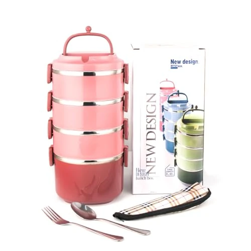 Oferta limitada: SANQIAHOME 4 Capas Fiambrera apilable,de 18/8 acero inoxidable, Caja de comedor sellada de varias capas,Rosa de 26.00 EUR a 26.00 EUR (ahorro 0%)