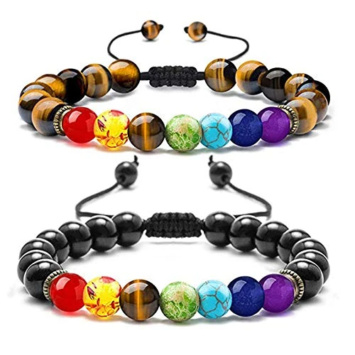 Oferta limitada: Yhuasia - Pulsera de chakra, 2 piezas, pulsera de chakra de piedra de lava, 7 chakras Reiki perlas de pulsera, para hombres y mujeres, pulseras de llevar regalos de cumpleaños, una talla grande, de 10.99 € a 9.99 € (ahorro 9%)